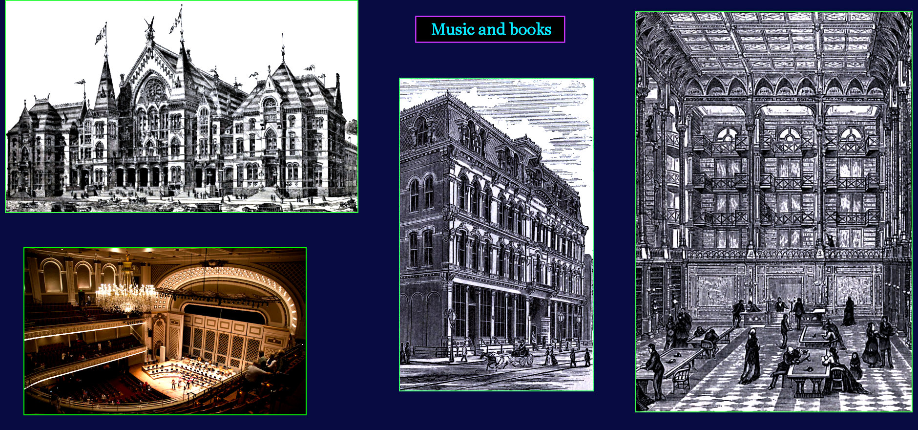 Music halls and libraries, 1890